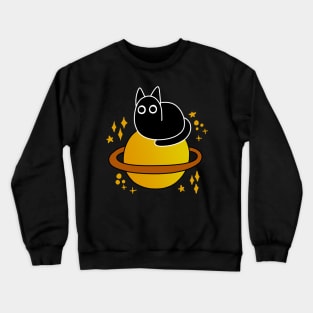 Black Cat Sits on Saturn Crewneck Sweatshirt